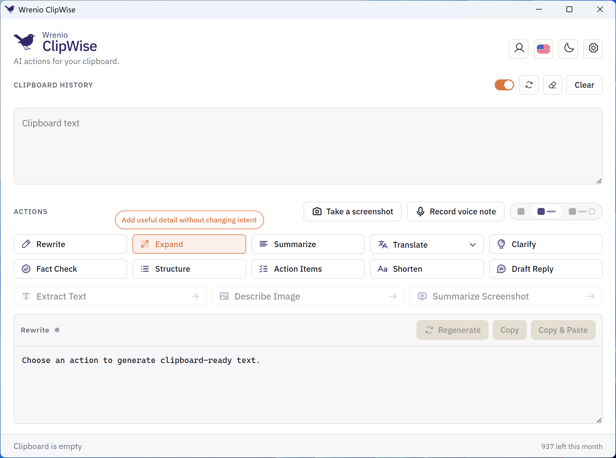 Wrenio ClipWise app window